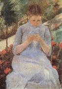 Mary Cassatt Young woman sewing in the Garden USA oil painting artist
